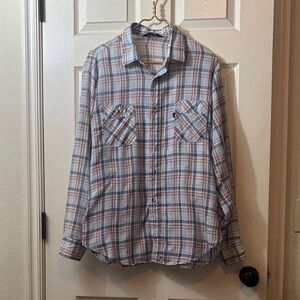 Vintage 1980’s Levi's Light Blue & Orange Plaid Button-Down Shirt